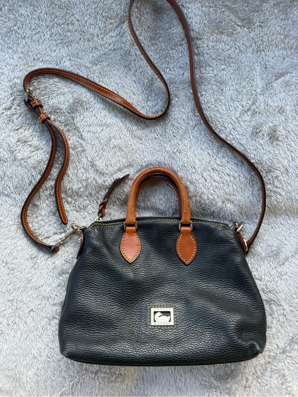Dooney & Bourke Black Pebbled Leather Crossbody with Brown Trim